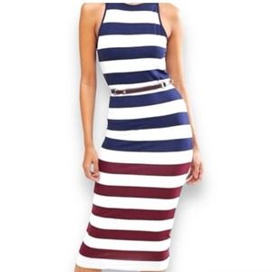 NEW TED BAKER London Yuni Rowing Stripe Bodycon Midi Dress Size 12 Blue